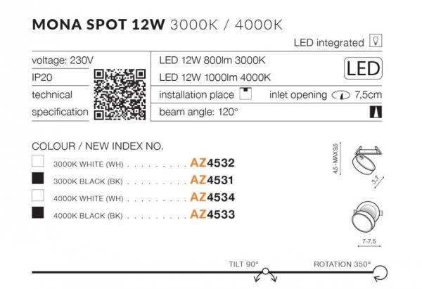 Spot Sufitowy Ruchomy Czarny Okrągły LED 4000K MONA SPOT AZ4533 AZZARDO