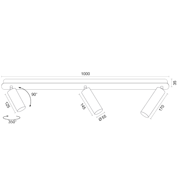 Lampa sufitowa liniowa z 3 reflektorami regulowana zielona minimalistyczna uniwersalna LINCA 6371 Argon