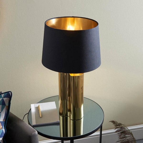 Designerska Złota Lampka Stołowa Czarny Abażur CALAN 93137 ENDON