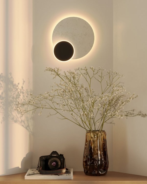 Kinkiet ścienny LED czarny stalowy kamień naturalny okrągły designerski Travertino W0395 Maxlight 