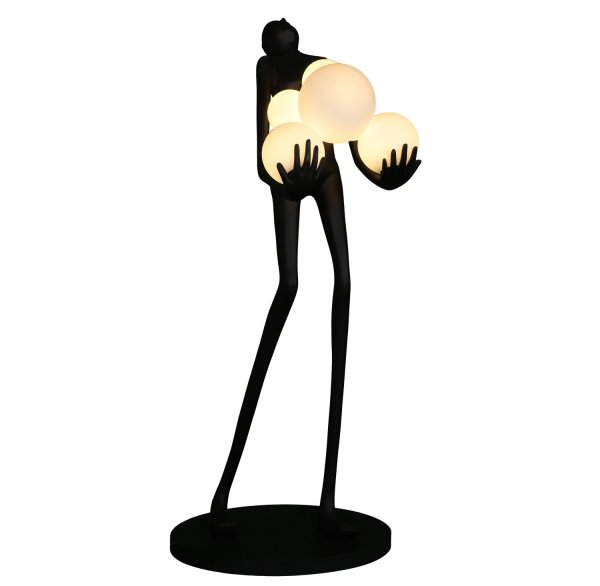 Designerska lampa podłogowa stojąca czarna kobieca sylwetka dekoracyjna ozdobna szklane kule WOMAN F9312 Step Into Design