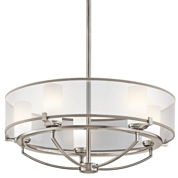Żyrandol Saldana - 5 źródeł światła Klasyczny pewter abażur z organzy okrągły klosze tuba minimalistyczny uniwersalny KL-SALDANA5 KICHLER
