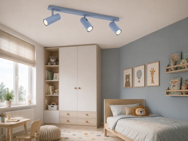 Lampa sufitowa liniowa z 3 reflektorami regulowana niebieska minimalistyczna uniwersalna LINCA 6370 Argon