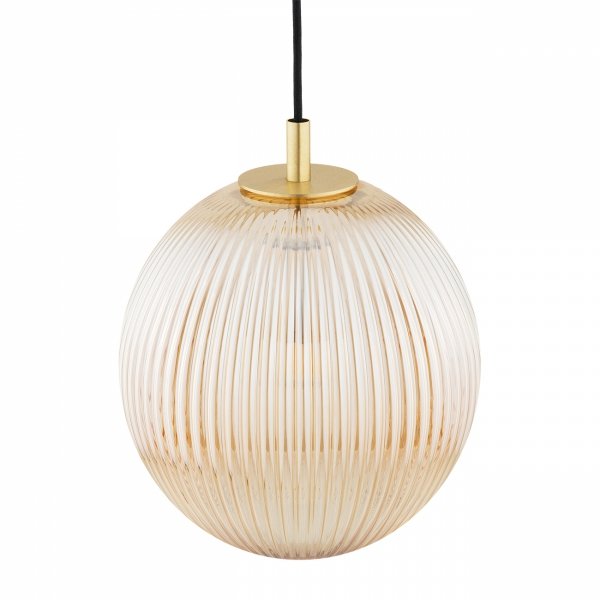 Miodowa lampa wisząca glamour elegancka mosiądz ryflowane szkło kula 25 cm PALOMA 8515 Argon
