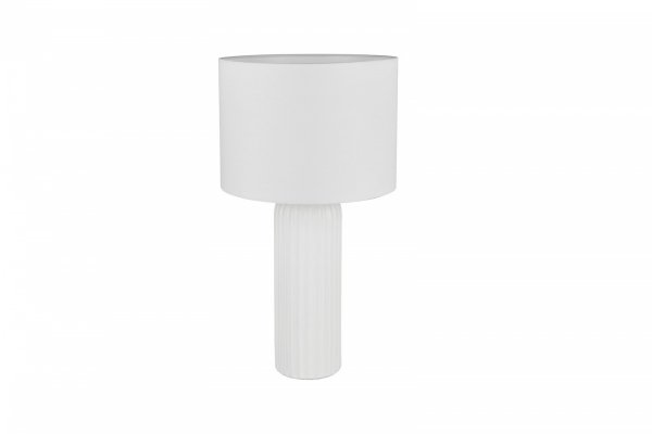 Lampka nocna stołowa ceramiczna podstawa tkaninowy abażur biała minimalistyczna klasyczna BLAIR R51811031 Rl