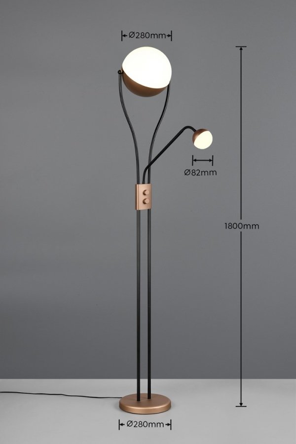 Nowoczesna dekoracyjna lampa podłogowa LED dwie kule brązowa metalowa designerska uniwersalna ściemnialna CHRIS 478310265 TRIO