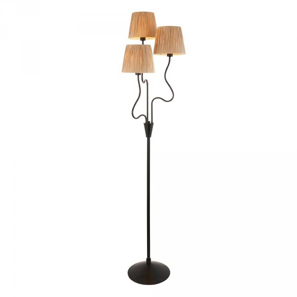 Lampa podłogowa stojąca falista potrójna abażurowa z rafii boho rustykalna naturalna minimalistyczna Wriggle 114221 ENDON