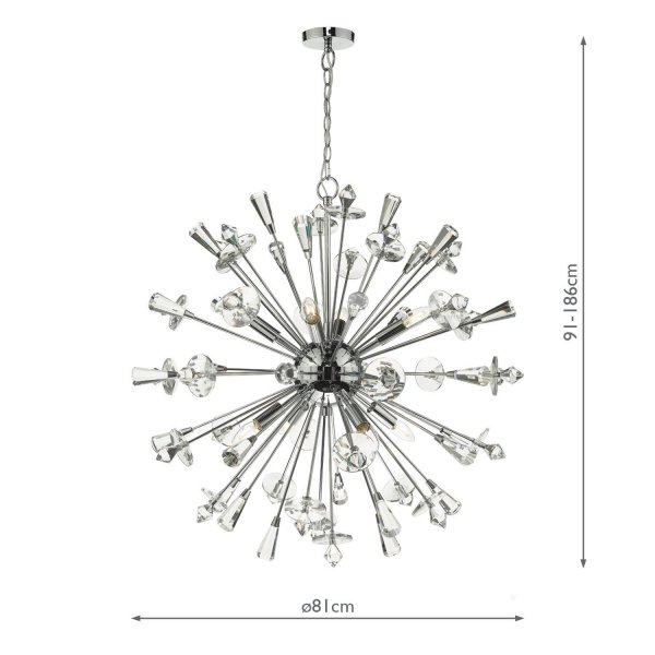Nowoczesna Lampa Wisząca Designerska Chrom Kryształowe Elementy EXODUS EXO0850 DAR LIGHTING