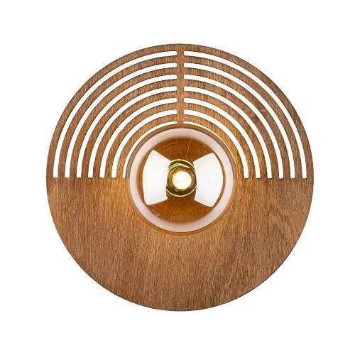 Dekoracyjny nowoczesny drewniany okrągły kinkiet ścienny szklany bursztynowy klosz w stylu boho LUNAR WOOD 11014 TK-Lighting