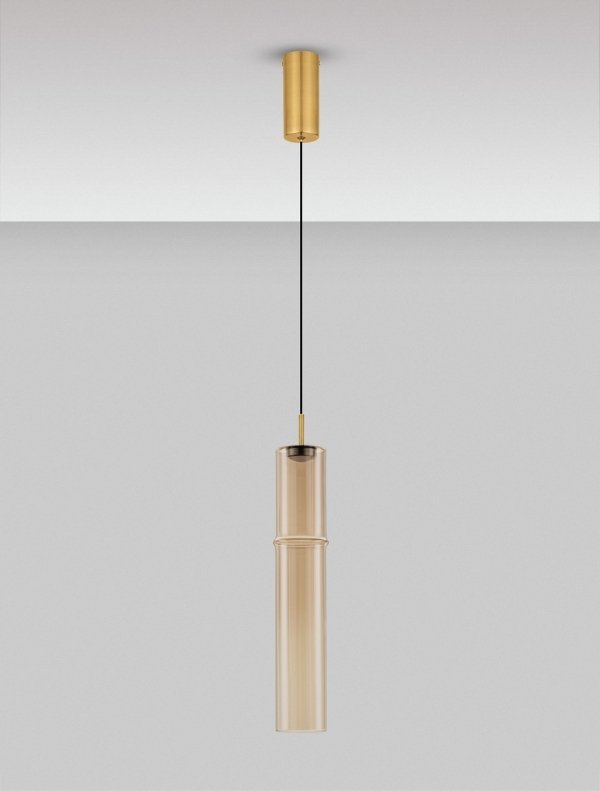 Minimalistyczna lampa wisząca LED szklana tuba kolor złoty uniwersalna klasyczna SARTANO LE45166 Luces Exclusivas