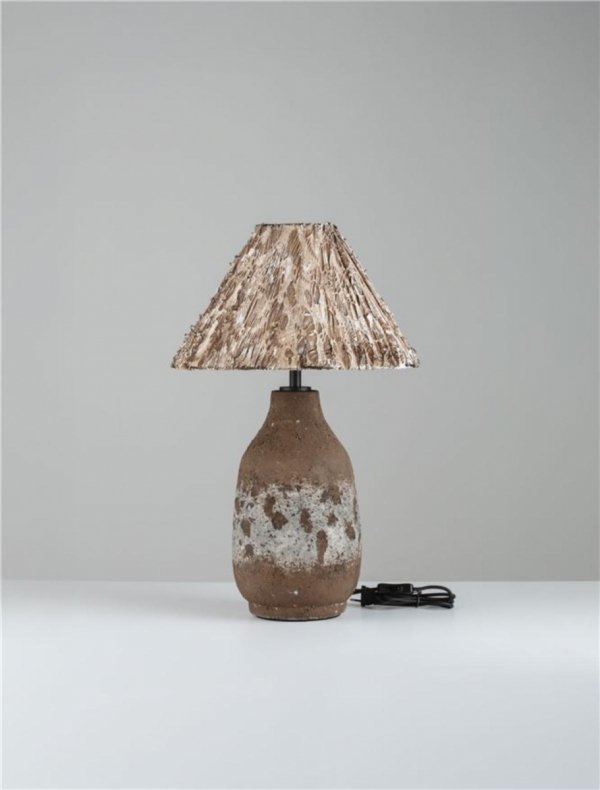 Lampka stołowa nocna ceramiczna tkaninowy abażur boho rustykalna industrialna Luces Exclusivas