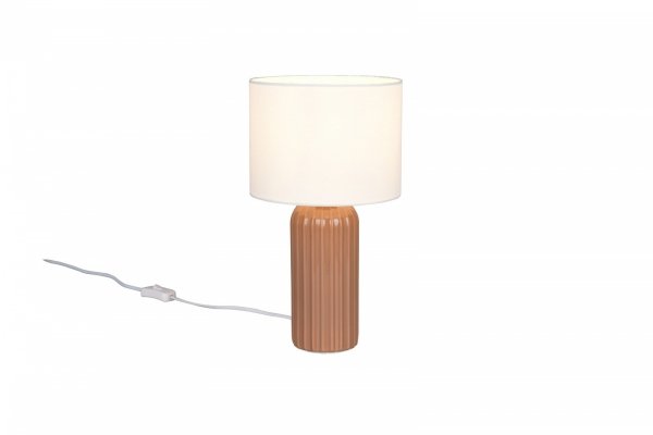 Lampka nocna stołowa ceramiczna podstawa tkaninowy abażur brązowa minimalistyczna klasyczna BLAIR R51811972 Rl