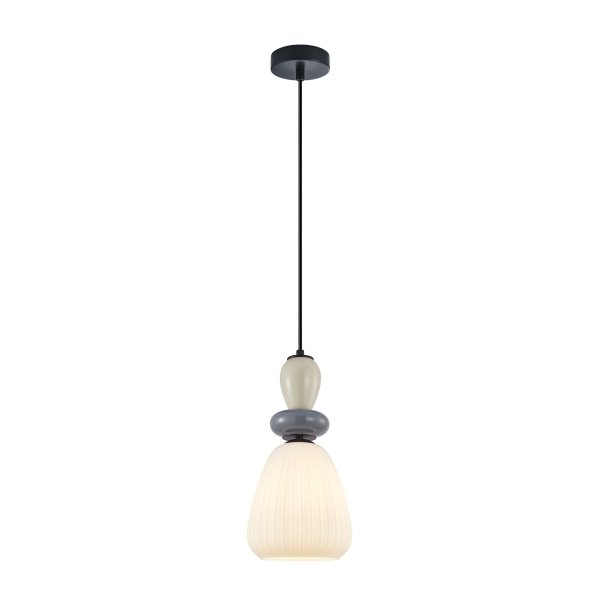 Lampa wisząca ceramiczna owalny żłobiony klosz dekoracyjna do nowoczesnych wnętrz Domali PND-36816-1D-BK-WH Italux