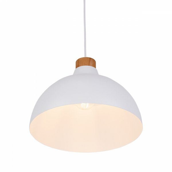 Minimalistyczna lampa wisząca w stylu skandynawskim biała z elementem drewnianym CAP WHITE 2070 TK-Lighting 