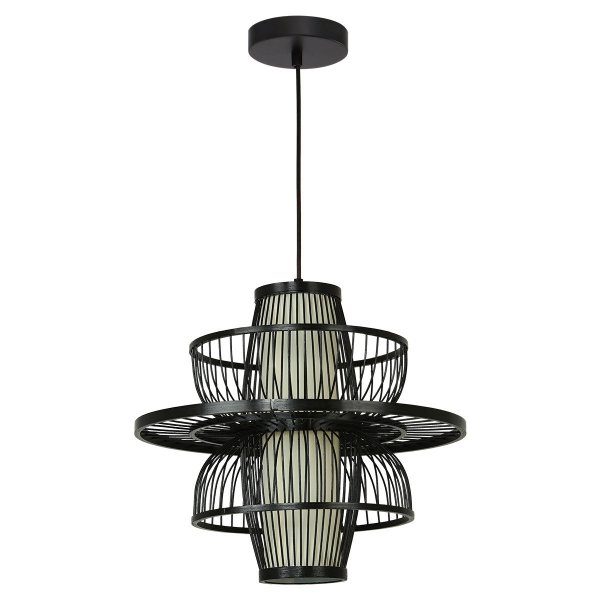 Czarna geometryczna lampa wisząca z rattanu ASTRA LP-3110/1P BK Light Prestige