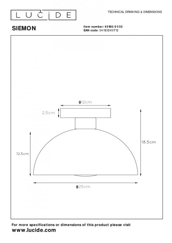Czarna dekoracyjna lampa sufitowa plafon metalowy klosz SIEMON 45196/01/30 LUCIDE