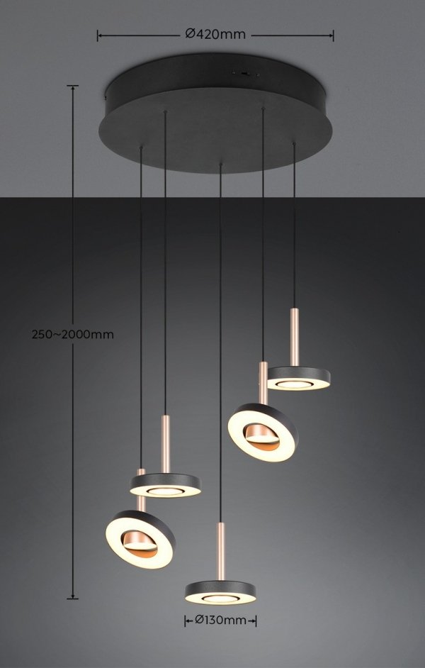 Lampa wisząca LED okrągła wielopunktowa designerska nowoczesna ściemnialna GUANO 334430565 Trio