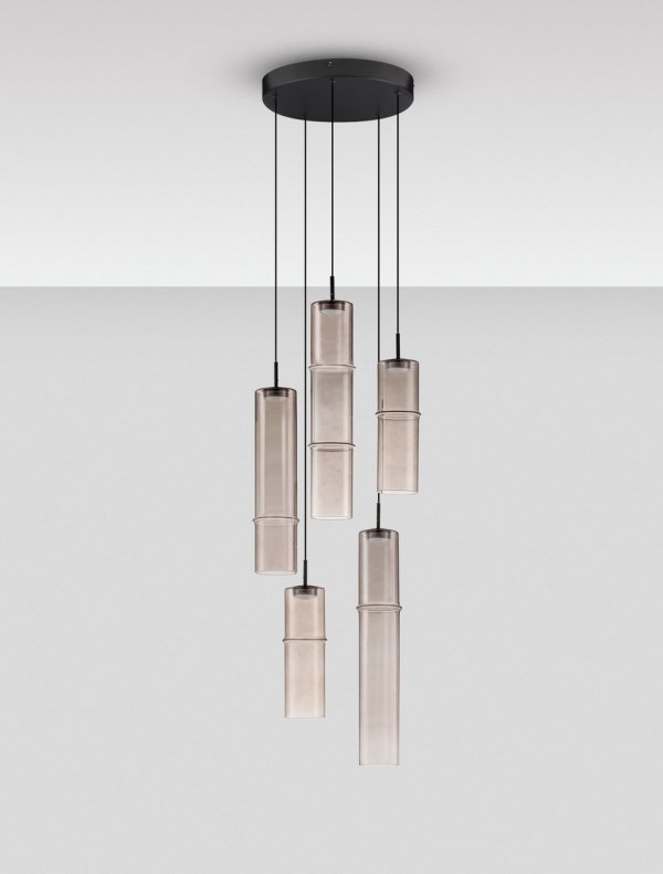 Minimalistyczna lampa wisząca LED szklana tuba kolor mokka uniwersalna klasyczna możliwość ściemniania SARTANO LE45164 Luces Exclusivas