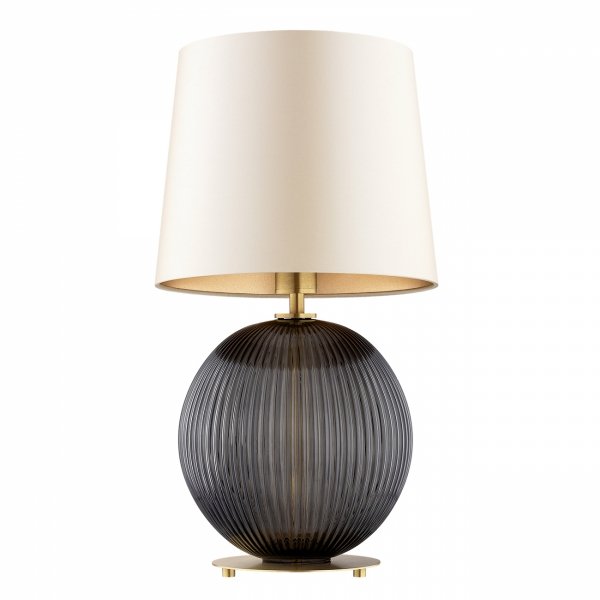 Elegancka lampa stołowa lampka nocna ciemne szkło kula beżowy abażur satyna mosiądz do salonu HAMILTON 8538  Argon