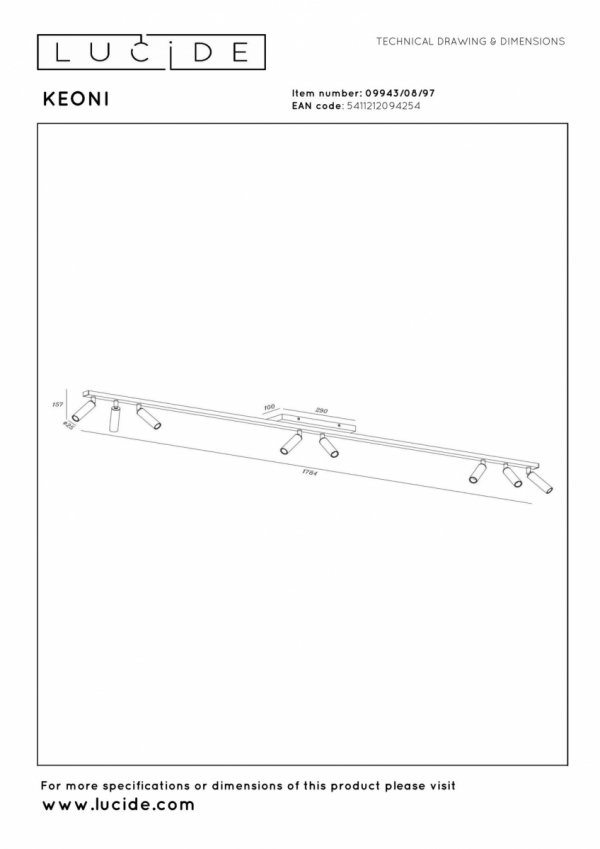 Nowoczesna lampa sufitowa listwa czarno-brązowa regulowane tuby uniwersalna minimalistyczna aluminiowa KEONI 09943/08/97 Lucide