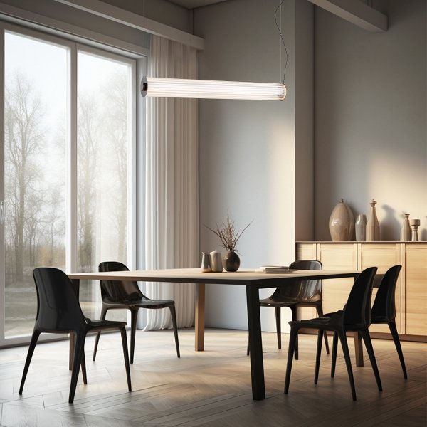 Duża lampa wisząca z ryflowanego transparentnego szkła tuba 120 cm tytan szczotkowany LED HAMPTON 8625 Argon