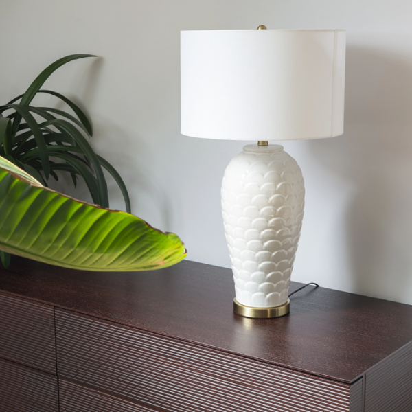 Ceramiczna Lampka Stołowa Glamour Biała MURCINA T01033BR-WH COSMO LIGHT