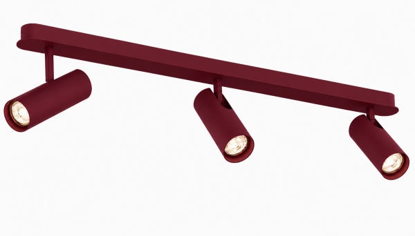 Lampa sufitowa liniowa z 3 reflektorami regulowana bordowa minimalistyczna uniwersalna LINCA 6372 Argon