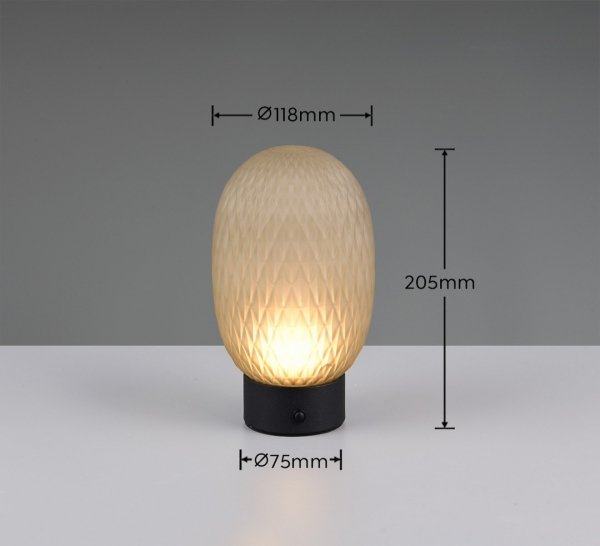 Lampa stołowa nocna LED designerska nowoczesna dekoracyjna na komodę szklany klosz ściemnialna owalna FACETTE 564210115 Trio