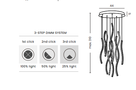 Nowoczesna czarna lampa wisząca LED kaskadowa kompozycja falujących linii FLOW 13 PENDANT 3-STEP DIMM BK AZ6817 Azzardo