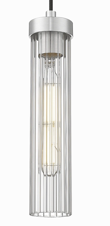 Lampa wisząca niklowana tuba z ryflowanego szkła minimalistyczna klasyczna QUINCY P01828NS Cosmo Light