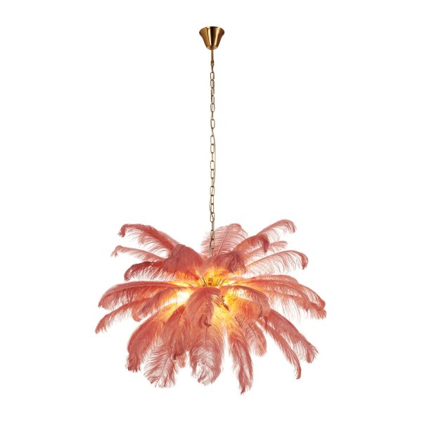 Dekoracyjna nowoczesna różowa lampa wisząca pióra 6 źródeł światła designerska boho kula EMU ST-DN127 pink Step Into Design