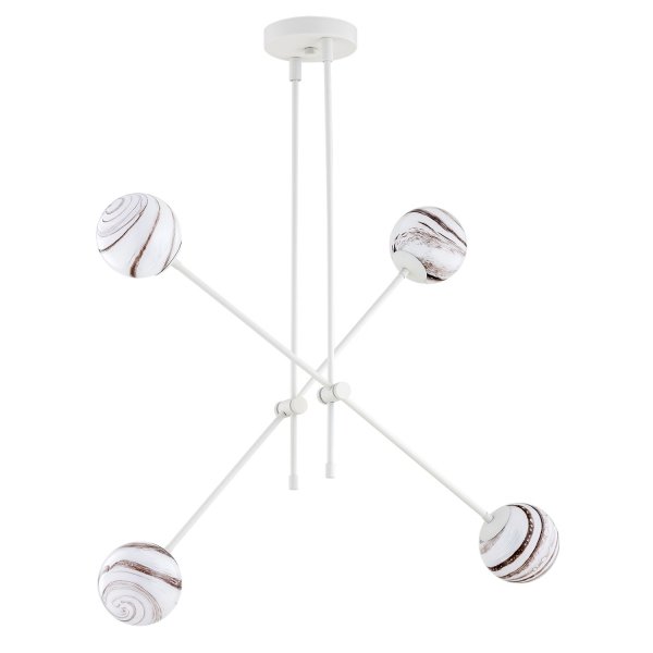Nowoczesna Lampa Wisząca Regulowane Ramiona Kremowa Biel Szklane Kule Alabaster Marmurkowy ABSOS 1841 ARGON
