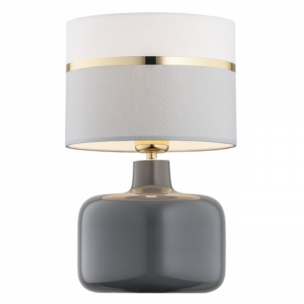 Elegancka szara lampa stołowa lampka nocna szklana z dekoracyjnym abażurem ze złotymi elementami dekor BEJA 4362 Argon