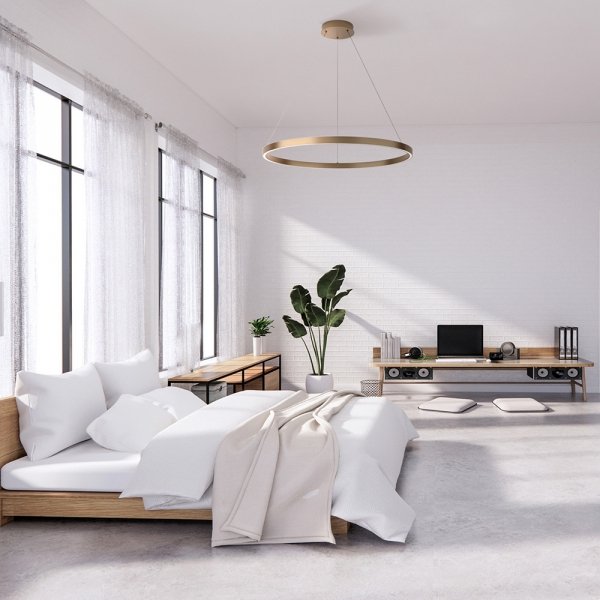 LAMPA WISZĄCA OKRĄGŁA ZŁOTA MAYTONI RIM MOD058PL-L42BS4K LAMPA ZŁOTE KOŁO LED