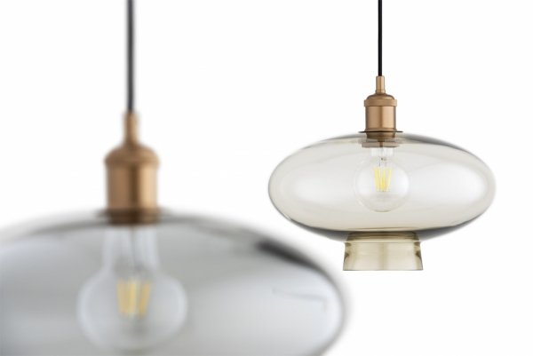 Szklana lampa wisząca TRESCO 9012 Argon Szkło dymione, Szampański, Miedziane detale