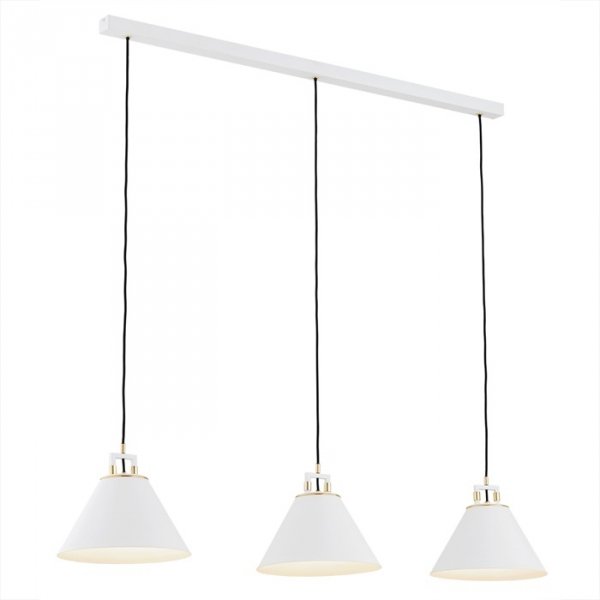 Lampa Wisząca Vintage Biała Listwa Potrójna Z Mosiężnym Akcentem  ORTE 6173 ARGON