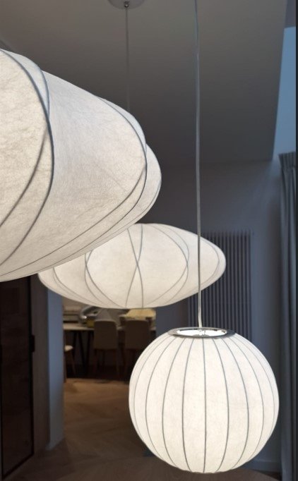 Dekoracyjna nowoczesna biała lampa wisząca designerska skandynawska owalna tkaninowy abażur 60cm SILK ST-2328-60 Step Into Design