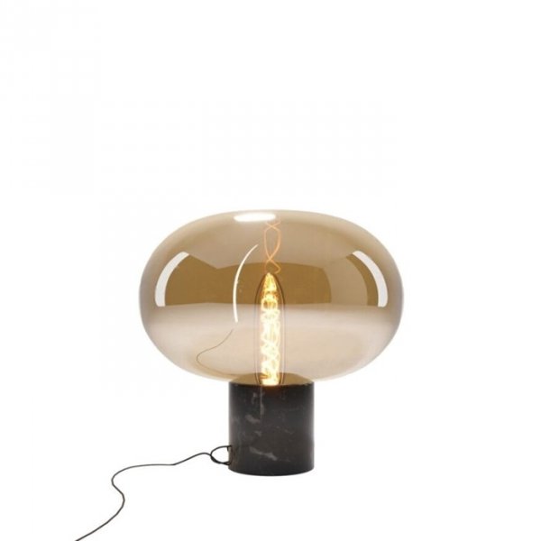 Minimalistyczna Lampka Stołowa Nowoczesna Czarna Marmur Bursztynowy Klosz MOONSTONE T0058 MAXLIGHT