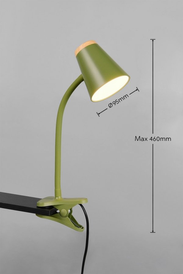 Lampa biurkowa nocna na klipsie LED zielona minimalistyczna klasyczna nowoczesna drewniany dekor PONGO R25831115 Rl