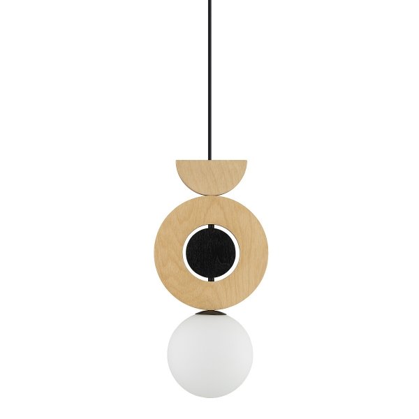 Nowoczesna Lampa Wisząca Drewniana W Stylu Boho Szklany Mleczny Klosz DROPS WOOD B 11174 Nowodvorski Lighting