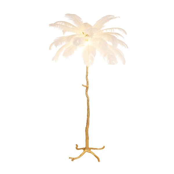 Dekoracyjna nowoczesna biała lampa stojąca podłogowa pióra 5 źródeł światła designerska boho EMU ST-DN127-F white Step Into Design