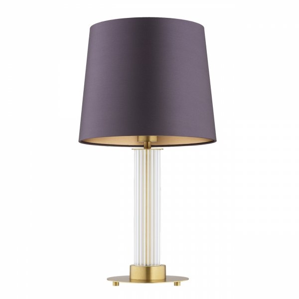 Duża lampa stołowa lampka nocna transparentne ryflowane szkło śliwkowy abażur satyna mosiężny stelaż HAMPTON 8543 Argon