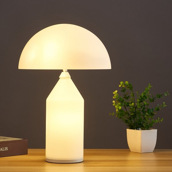 Biała lampka stołowa nocna w kształcie grzybka szklana klasyczna minimalistyczna uniwersalna BELFUGO MT1234-250 WHITE Step Into Design