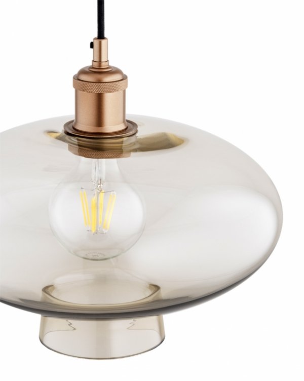 Szklana lampa wisząca TRESCO 9012 Argon Szkło dymione, Szampański, Miedziane detale
