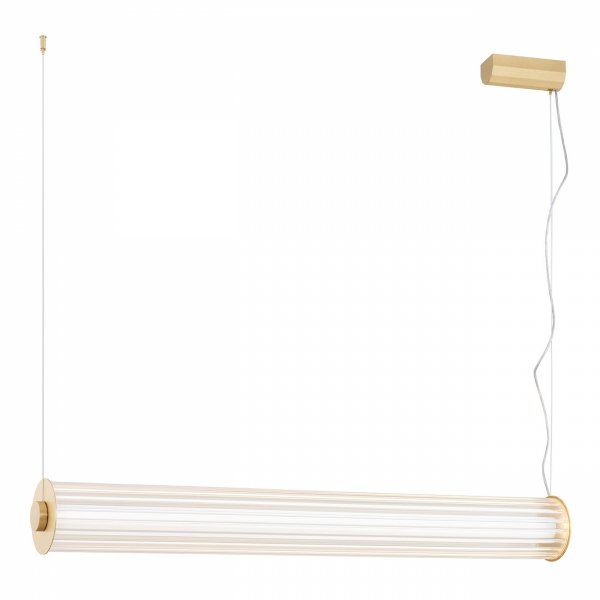 Efektowna lampa wisząca z ryflowanego transparentnego szkła tuba 80 cm złote elementy z mosiądzu LED HAMPTON 8627 Argon