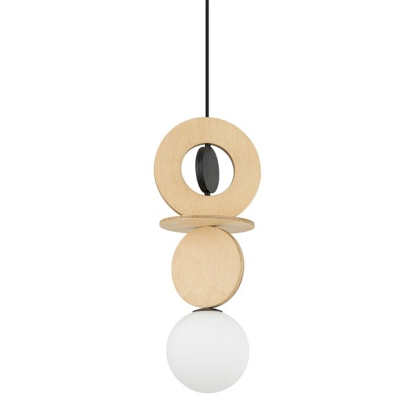 Nowoczesna Lampa Wisząca Drewniana W Stylu Boho Szklany Mleczny Klosz DROPS WOOD A 11173 Nowodvorski Lighting