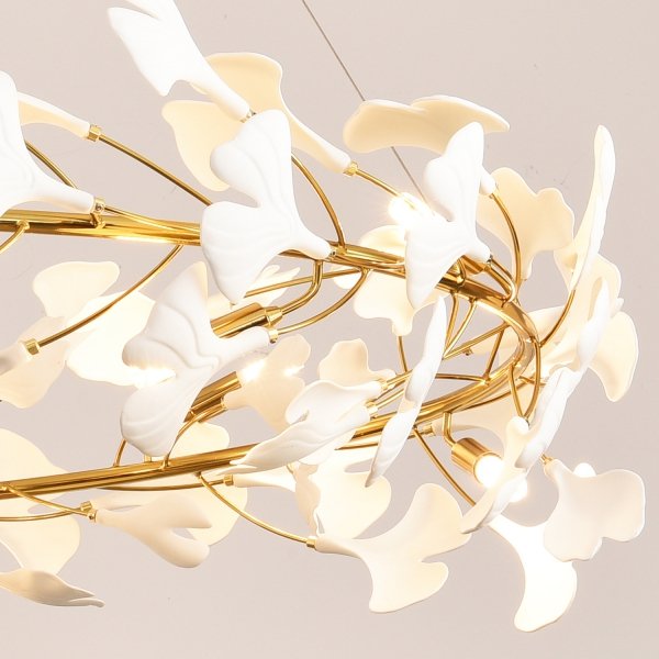 Dekoracyjna nowoczesna biała lampa wisząca ceramiczne listki 10 źródeł światła okrągła designerska boho BOTANIKA XY080P-100 Step Into Design