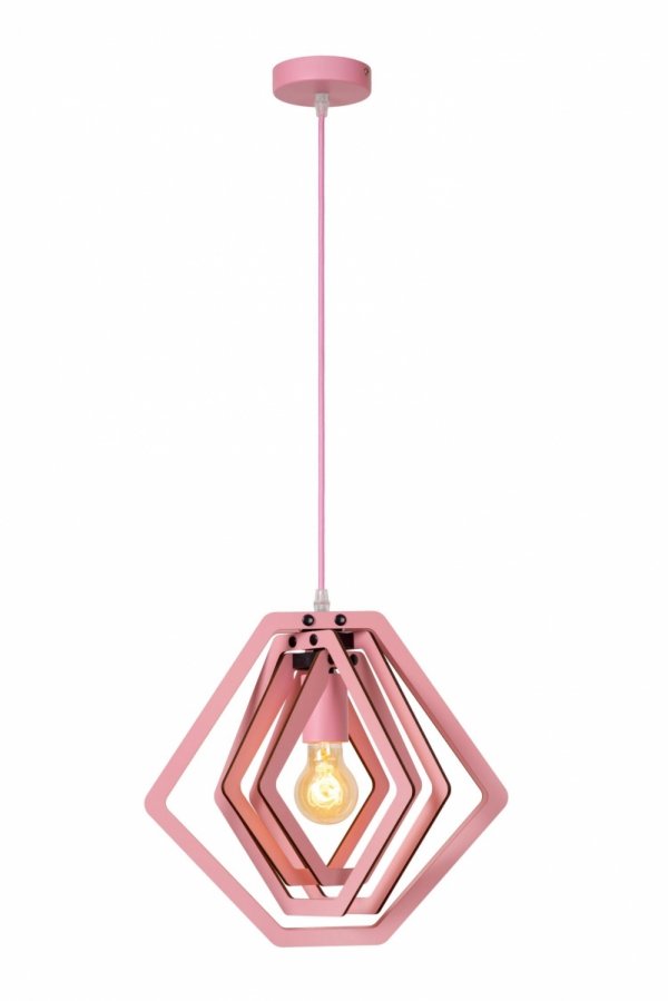 Drewniana lampa wisząca różowa nowoczesna boho designerska możliwość ściemniania MAURO 77489/33/66 LUCIDE