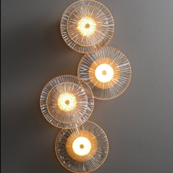 Luxusowy mosiężny kinkiet ścienny szklane bursztynowe klosze LUXIO-4 LED ST-3315-4 copper Step Into Design