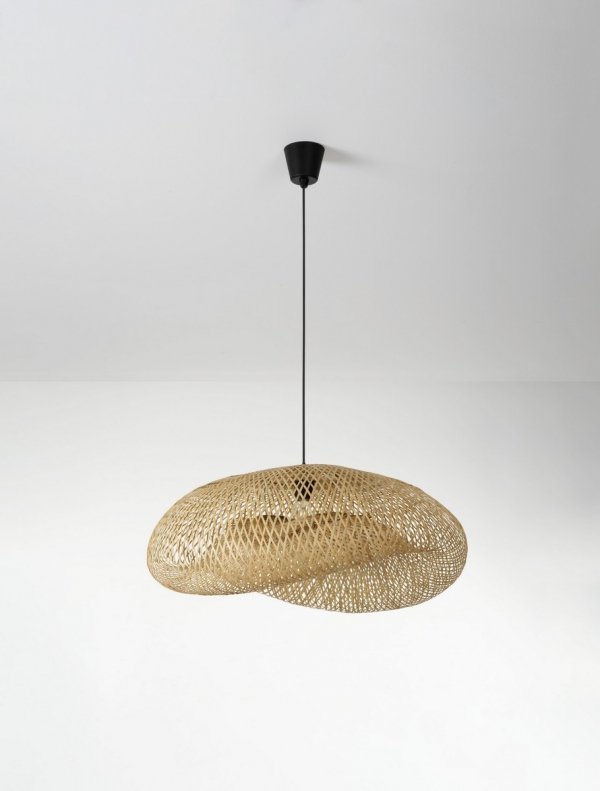 Lampa wisząca bambusowa pleciona kolor naturalny owalna boho rystykalna industrialna nad stół do salonu sypialni NULVERO LE45366 Luces Exclusivas